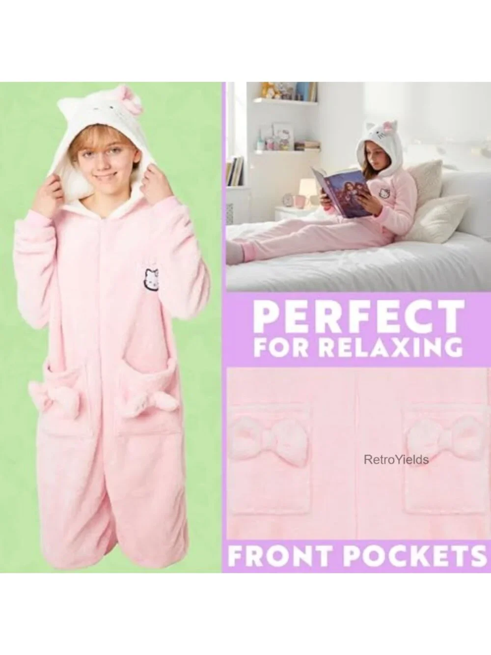 One Piece Fleece Pajamas Jumpsuit with Hood for Girls Teens